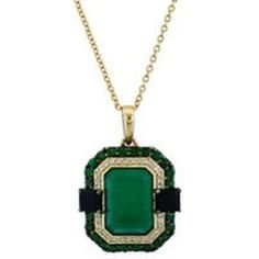 There is a timeless allure that accompanies the artful blend of green onyx and black onyx, captured beautifully in this captivating pendant by EFFY. Imagine the rich, velvety depths of the green onyx, reminiscent of the grandeur of ancient royalty, nestled in an elegant 14K yellow gold setting. Surrounding this central stone, the accent of black onyx forms an enigmatic contrast, enhancing the visual drama of the piece. Delicate tsavorite stones offer a subtle yet sparkling edge, completing a design that evokes a sense of vintage opulence, with a modern twist.The pendant's geometric shape feels like a nod to Art Deco elegance, with a rectangular green onyx framed by milgrain details that add a textured sophistication. At the edges, gleaming tsavorite stones, known for their deep green hue, Ancient Royalty, Vintage Opulence, Necklace With Diamond, Yellow Gold Setting, Yellow Gold Chain, Green Onyx, Deep Green, Estate Jewelry, Black Onyx