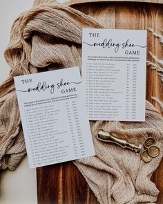 the wedding game is set up on top of a piece of cloth next to some scissors