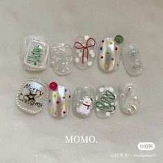 Christmas Nails Kawaii, Korean Christmas Nails, Kpop Nail Art, Nail Xmas, Nails Noel, Asian Nails