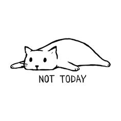 a black and white drawing of a cat that says not today