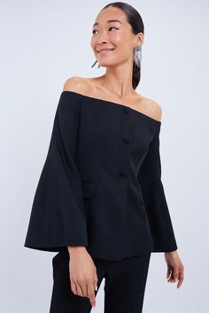 Black Off the Shoulder Bria Blouse | Tuckernuck Off-shoulder Evening Blouse For Fall, Off-shoulder Blouse With Blouson Sleeves For Fall, Off-shoulder Blouse For Evening In Fall, Fall Off-shoulder Blouse With Blouson Sleeves, Fall Evening Off-shoulder Blouse, Fall Blouse With Blouson Sleeves And Off-shoulder Design, Elegant Cold Shoulder Blouse For Night Out, Elegant Off-shoulder Blouse For Fall, Formal Off-shoulder Tops For Fall