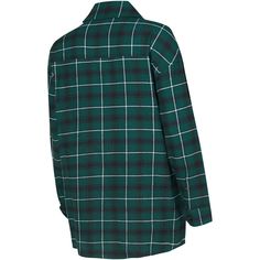 The Women's College Concepts Hunter Green/Black Milwaukee Bucks Boyfriend Button-Up Nightshirt is the perfect way to show your support for the Milwaukee Bucks. Made from a soft cotton and polyester blend, this nightshirt is comfortable and stylish, perfect for relaxing at home or cheering on your team. The embroidered graphics and woven plaid pattern give it a classic look, while the two chest pockets with flaps and one-button cuffs add functionality. Two front slip pockets store essentials, and Black Boyfriend, Small Item Storage, Nba Store, Milwaukee Bucks, Boston Celtics, Night Shirt, Layered Look, Hunter Green, Plaid Pattern