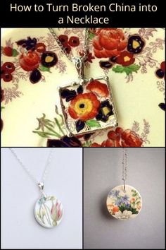 Figuring out what to do with those beautiful shattered china dishes? Turn them into a necklace instead of throwing them out! They would make a perfect gift! Check out this post to learn how to turn broken china into a necklace. Upcycled China, China Dishes Crafts, Repurpose China Dishes, What To Do With Old China Dishes Ideas, What To Do With Old China, Old China Repurpose, Broken China Jewelry Tutorial, China Flowers From Old Ornaments In Mosaic, Jewelry From Broken China