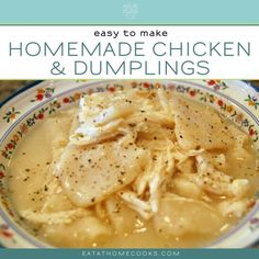 homemade chicken and dumplings recipe in a bowl