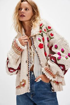 Rosebud Cardi | Free People Cozy Womens Sweaters, Cotton Maxi Skirts, Free People Clothing, Hottest Fashion Trends, Cardigan Fashion, Bohemian Clothes, Sweater Set, Sweater And Shorts, Mykonos