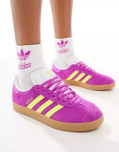 adidas Originals Gazelle sneakers in purple and yellow | ASOS Purple Sneakers With Rubber Sole For Jogging, Purple High-top Sneakers With Gum Sole, Purple Low-top Sneakers With Gum Sole, Sporty Purple Sneakers With Gum Sole, Purple Sporty Sneakers With Rubber Waffle Outsoles, Purple Sporty Sneakers With Vulcanized Sole, Purple High-top Adidas Sneakers, Purple High-top Athleisure Sneakers, Purple Lace-up Sneakers With Gum Sole