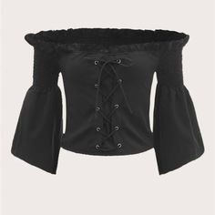 Romwe Top Nwot Off The Shoulder Lace Up Women’s Shirred Blouse Black Long Sleeve Off-shoulder Top, Fitted Black Casual Off-shoulder Top, Fitted Casual Black Off-shoulder Top, Fitted Black Off-shoulder Top For Fall, Black Long Sleeve Off-shoulder Top For Summer, Casual Black Off-shoulder Top For Night Out, Black Off-shoulder Top For Fall Party, Casual Black Off-shoulder Blouse, Black Off-shoulder Top For Summer