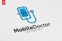 mobile doctor logo with stethoscope and heartbeat on the screen for medical services