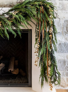 Winter Fall Decor, Christmas Mantel Garland Michaels Stores, Christmas Mantle Garland One Side, Decorated Christmas Garland, Mantel Garland Christmas Diy, Natural Garland Christmas, Garland Archway Christmas, Arhaus Christmas, Christmas Card Holder Ideas