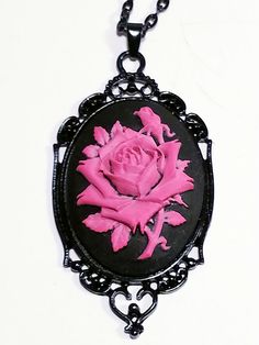 Pink Rose on Black Cameo Necklace Black Rose Design Party Jewelry, Black Necklace With Rose Design As Gift, Black Necklace With Rose Design For Gift, 17 Feb, Black Cameo, Beautiful Pink Roses, Goth Jewelry, Cameo Jewelry, Gucci Soho Disco Crossbody