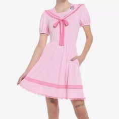 My Melody Sailor Dress In Pink With Elastic Waist. Back Collar “My Melody” Brand Is Embroidered. Too Cute! 68.9 Sweet Short Sleeve Dress With Lace Trim, Cute Mini Dress With Lace Trim And Short Sleeves, Cute Mini Dresses With Lace Trim, Sweet Pink Mini Dress With Short Sleeves, Cute Short Sleeve Dress With Lace Trim, Short Sleeve Cute Dress With Lace Trim, Casual Mini Dress With Lace Trim And Short Sleeves, Cute Knee-length Mini Dress For Daywear, Cute A-line Daywear Dresses