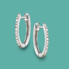 Ross-Simons - .10ct t. w. Diamond Huggie Hoop Earrings in 14kt White Gold. 3/8". A surefire way to sparkle from morning until night! .10 ct. t. w. round diamonds glow along the edges of these polished 14kt white gold huggie hoop earrings. Hanging length is 3/8". Hinged post, diamond huggie hoop earrings. Diamond birthstones are the perfect gift for April birthdays. Huggie Diamond Earrings With Vs Clarity, Vs Clarity Diamond Huggie Earrings, Small Hoop Sterling Silver Diamond Earrings For Formal Occasions, Classic Sterling Silver Hoop Earrings With Pave Setting, Classic Sterling Silver Hoop Earrings With Single Cut Diamonds, Vs Clarity Diamond Small Hoop Earrings, Formal Small Hoop Jewelry With Pave Setting, Formal White Gold Hoop Earrings With Vs Clarity, Formal Hoop Diamond Earrings With Vs Clarity