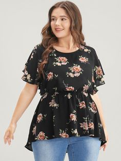 BloomChic Plus size clothing for women. You'll actually want to wear. Shop women's clothing sizes 10-30. With new styles added daily, you'll always find something to love. Free shipping on order $69. Free return for first order. Just shop now. Color:Black Season:Spring One Direction Shirts, Papaya Clothing, Floral Peplum Top, Tulip Sleeve, Hem Blouse, Floral Peplum, Tie Dye Shirts, Cut Shirts, Womens Clothing Sizes