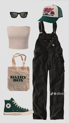 Dress As Your Favorite Artist, 90s Outfit Board, Style Board Fashion Layout, Baggy Overalls Outfit, Brewery Outfit, Polyvore Outfits Aesthetic, Outfit Inspo Collage, Rainy Spring Outfit, White Shoes Outfit