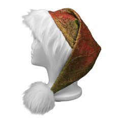 METALLIC CANDY APPLE RED & GOLD CRINKLED LUXURY BROCADE SANTA HAT Get ready to sleigh the fashion game with our METALLIC Candy Apple Red and Gold Crinkled Luxury Brocade Santa Hat! This eye-catching accessory will make you the most stylish Santa in town. An ever-changing flame red and gold face bears a crinkled, somewhat pebbly texture. These Santa Hats are made with a white, silky soft, double sided faux fur brim. MATERIAL Lurex & Polyester Long Pile Faux Fur trim SIZES Small/Medium Adult Size: 22 inch Brim Circumference Large Adult Size: 24 inch Brim Circumference X-Large Adult Size: 26 inch Brim Circumference Please note, brim of hat does not stretch. LENGTH Hat Length (bottom of brim to tip of ball): Around 22 inches Faux Fur Trim: Around 1 1/2-2 inches long CARE INSTRUCTIONS Dry Clean Trim Sizes, Santa Costume, Santa Hats, Gold Face, Candy Apple Red, Apple Red, Candy Apple, Costume Hats, Candy Apples