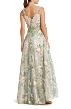 Mac Duggal Floral Embroidery A-Line Gown | Nordstrom Floral Embroidered Dress Formal, Dress For Mom Of The Bride, Boho Mother Of The Bride Dresses, Green Floral Gown, Embroidered Dress Formal, Vestidos Color Vino, Mother Of The Bride Dresses Vintage, Floral Gowns, Bridgerton Wedding