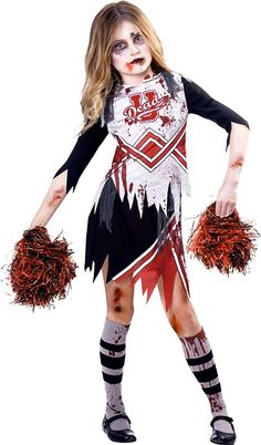 Zombie Cheerleader Makeup, Zombie Cheerleader Halloween Costume, Zombie Cheerleader Halloween, Cheerleader Fancy Dress, Zombie Cheerleader Costume, Cheerleader Halloween, Fancy Dress Costumes Kids