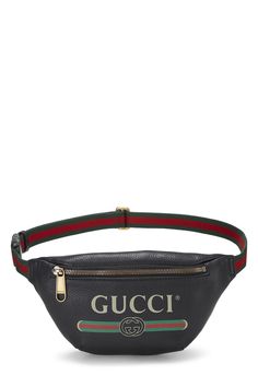 Find GUCCI Leather Logo Belt Bag on Editorialist. This Gucci belt bag features a logo print, a green and red web stripe detail, a gold-tone buckle, and an adjustable strap. It can be worn on the hips or waist and has a zip closure. The bag is made of leather and measures 10 x 7 x 4 inches. Casual Gucci Leather Shoulder Bag, Casual Gucci Shoulder Bag For Travel, Gucci Crossbody Shoulder Bag With Logo Hardware, Gucci Rectangular Bag With Logo Hardware, Rectangular Gucci Bag With Logo Hardware, Gucci Crossbody Bag With Logo, Black Gucci Shoulder Bag With Logo Hardware, Black Gucci Bag With Adjustable Strap, Designer Black Bags With Metal Logo