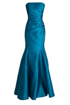 Peacock Gown, Peacock Blue Dress, Long Strapless Dress, Blue Evening Dress, Strapless Evening Gowns, Blue Evening Gowns, Badgley Mischka Dress, Blue Strapless Dress, Strapless Evening Dress