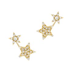 shooting star double earrings in 14k gold and diamonds Sparkling Star-shaped Diamond Earrings, Luxury Star-shaped Earrings With Diamond Accents, Celestial Diamond Earrings With Accents, Celestial Diamond Earrings With Diamond Accents, Celestial Yellow Gold Earrings With Diamond Accents, Star-shaped Diamond Earrings With Accents, Star-shaped Diamond Earrings Fine Jewelry, Star-shaped Earrings With Diamond Accents And Cubic Zirconia, Star-shaped Earrings With Diamond Accents In Cubic Zirconia