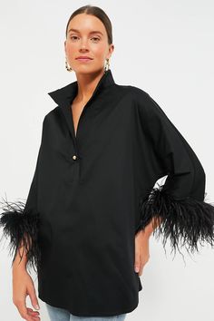 Black Feather Willow Blouse Feather Cuffs, Black White Maxi Dress, Feather Tops, Glam Girl, Black Tunic, Flutter Sleeve Top, Ruffled Sleeve Top, Black Feathers, Black Blouse