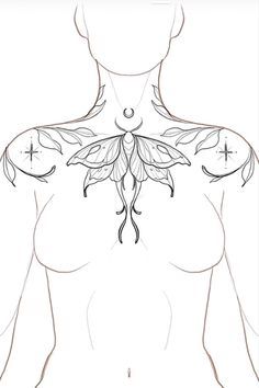 a drawing of a woman's breast with leaves on it and cross marks in the chest