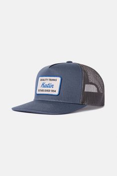 The Quality Trucker Hat features a custom patch reminiscent of license plates in Hawaii, the hat is made from cotton canvas with a polyester mesh back and snapback closure. Cotton canvas front, Polyester mesh back Katin embroidered patch 5-panel trucker hat Mid-crown structured fit Contrast stitch Snapback closure | Quality Trucker Hat Cotton in Indigo by Katin Vintage Cotton Trucker Hat With Logo Patch, Cotton Trucker Baseball Cap With Flat Brim, Cotton 5-panel Trucker Hat With Embroidered Patch, Cotton Trucker Hat With Flat Bill, Trucker Style Cotton Baseball Cap With Logo Patch, Cotton Trucker Cap With Logo Patch, Trucker Baseball Cap With Embroidered Logo, Cotton Trucker Hat 5-panel, Cotton Trucker Hat With Flat Brim