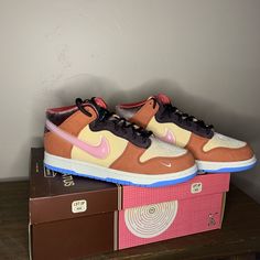 (Dead Stock) Nike Dunk Mid Social Status Free Lunch ‘Chocolate Milk’ In A Size, 11. Collab. Any Questions Or Offers Feel Free To Dm! #Nike #Dunks #Hype #Streetwear #Deadstock Nike Custom Brown Sneakers With Speckled Midsole, Brown Custom Sneakers With Speckled Midsole, Nike Custom Brown High-top Sneakers, Nike Custom Brown Sneakers With Cushioned Footbed, Sporty Brown Custom Sneakers With Red Sole, Brown Sneakers With Red Sole, Brown High-top Custom Sneakers With Red Sole, Air Force High Tops, Nike Sb Alleyoop