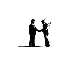 two men shaking hands in silhouette against a white background