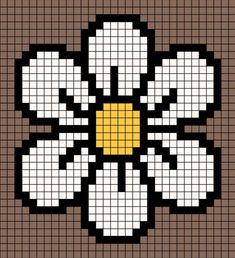 a cross stitch pattern with a white flower on it's center and yellow center