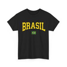 Show your love for Brazil with our "Brazil T Shirt Women Men Kids | Brasil Brazilian Flag Green T-Shirt"! Perfect for fans of Brazilian culture, sports enthusiasts, and anyone who wants to celebrate the vibrant spirit of Brazil, this tee features a bold design that makes it a standout piece for any casual wardrobe. Sports Fan T-shirt With Short Sleeves, Sports Fan T-shirt, Pre-shrunk, Sports Fan Apparel T-shirt With Text Print, Sports Season Fan Merchandise Text Print T-shirt, Sports Fan T-shirt With Letter Print And Crew Neck, Basic Crew Neck T-shirt For Sports Season, Sports Fan T-shirt With Text Print For Streetwear, Sports Fan T-shirt With Logo Print, Sports Fan T-shirt With Logo Print And Short Sleeves