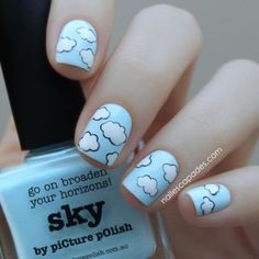 Cloud Drawings, Bright Nail Designs, Cherry Blossom Nails, Baby Blue Nails, Picture Polish, New Nail Designs, Floral Nail Art, Bright Nails