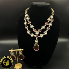 Two Layer Polki and Doublet Necklace| Designer Wear | Statement Necklace - Necklace -Diva Exclusive Polki Necklace, Necklace And Earring Set, Brass Jewelry, Designer Wear, Jewelry Store, Indian Jewelry, Jewelry Care, Jewelry Stores, Red Wine