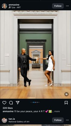 a man and woman are dancing in an art gallery with the caption's instagram