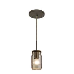 a light that is on top of a glass jar hanging from a ceiling fixture in a room