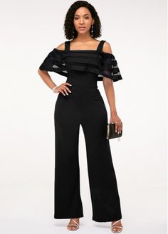 Color:Black;Size:XXL;Size:XL;Size:L;Size:M;Size:S;Color:Black;Occasion:Holiday;Composition:95% Polyester, 5% Spandex;Season:Summer;Decoration:Cold Shoulder;Inseam:76.00;Package Contents: 1 x Jumpsuit;Washing Instructions:Hand Wash;Fit Type:Straight;Clothing Length:Ankle Length;Pattern Type:Solid;Color Scheme:Black;Sleeve&apos;s Length:Half Sleeve;Neckline:Straps; Business Jumpsuit, Overlay Jumpsuit, Embellished Jumpsuit, Black Overlay, Half Sleeve Jumpsuit, Formal Jumpsuit, Straight Clothes, Ruffle Jumpsuit, One Shoulder Jumpsuit