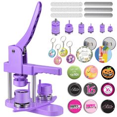 a purple sewing machine with lots of buttons and magnets