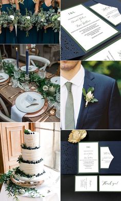 a collage of photos showing different types of wedding decorations and details, including the bridesmaid's cake