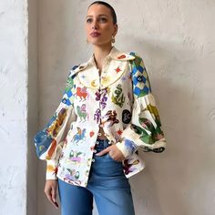 Women's Printed Button Down Shirt With Butterfly Collar. So Cute !!!! Nwot Mode Prints, Vintage Blouse, Weave Style, Loose Outfit, Turndown Collar, Boho Print, Collar Top, Lantern Sleeve, Mode Vintage