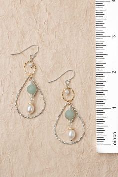 The Serenity Collection is beloved classic line from Anne Vaughan Designs. These mindfully crafted earrings are ideal for pairing with other items from the collection. Mixed Metal (nickel and lead-safe) Freshwater Pearl, Amazonite 2", with sterling silver ear wires We hand select our natural materials, thus there may be slight variations in color and/or size that will not detract from the overall aesthetic Our unique handcrafted designer jewelry for women is made in America, each design created Nickel Free Teardrop Pearl Earrings For Anniversary, Nickel-free Teardrop Pearl Earrings For Anniversary, Anniversary Metal Teardrop Earrings, Silver Small Hoop Teardrop Earrings, Elegant Silver Small Teardrop Earrings, Silver Gold Earrings, Silver Gold Necklace, Gold Filled Hoops, Pearl Design