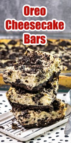 oreo cheesecake bars stacked on top of each other