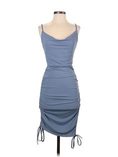 Shein Cocktail Dress Size: Small Blue Dresses - used. 9% ELASTANE, 91% POLYESTER, Midi, Scoop Neck, Solid, Knee Length, Sleeveless | Shein Cocktail Dress: Blue Solid Dresses - Size Small Blue Ruched Bodycon Dress For Spring, Spring Blue Ruched Bodycon Dress, Casual Blue Sheath Bodycon Dress, Casual Ruched Bodycon Midi Dress, Sleeveless Ruched Bodycon Dress For Day Out, Casual Ruched Sheath Midi Dress, Casual Ruched Sheath Dress, Casual Sheath Mini Dress With Ruched Detail, Casual Ruched Sheath Mini Dress