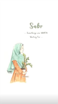 a drawing of a woman holding a potted plant with the words sabra on it