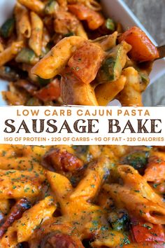 this low carb and calorie cajun sausage pasta bake is so good it's easy to make