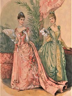 19 Th Century Fashion, Gilded Era Fashion, 19th Century Women's Fashion, 1888 Dress, Historical Fashion Illustration, Vintage Fashion Plates, Victorian Fashion Illustration, 1800s Fashion Women, 1884 Fashion