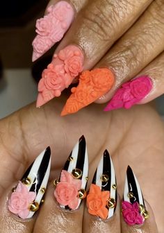 Eccentric Nails, Competition Nails, Rave Nails, Flame Nail Art, Black Gel Nails, Hot Nail Designs, Crazy Nail Art, Long Nail Designs, Cute Nail Art Designs