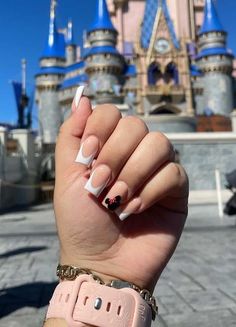 27+ Disney Nails That Are Pure *Magic* (simple, cute, classy) Nail Disney Designs, Nail Design Disney, Disney Nail Ideas Acrylic, Disney Design Nails, Simple Mickey Nails, Disney Nails Subtle, Mickey Mouse Nails Acrylic, Disney Theme Nails Design, Disney Nails Square