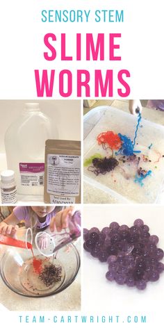 four different pictures with text that says, how to make slime worms