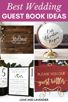 the best wedding guest book ideas from love and lavanders, including wine bottles