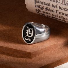 Creating a symbol for your uniqueness. Suitable for a vintage and history lover for both men and women. The smooth lines of the ring can best deliver the ring owner’s elegance. The silver ring delivers your mellow personality. Black Signet Ring, Personalized Initial Ring, Old English Letters, Gothic Men, Signet Ring Men, English Letter, Silver Signet Ring, Initial Ring, Beautiful Lines